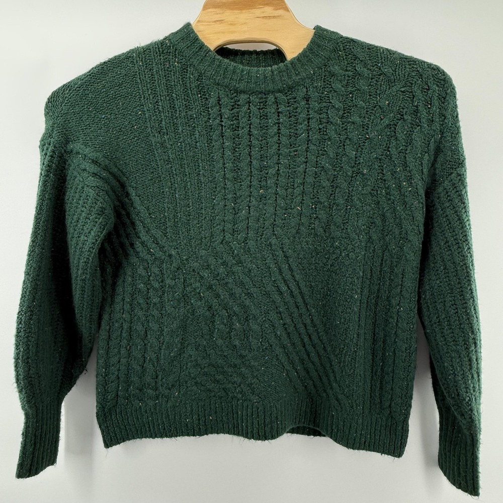 Old Navy Sweater Womens XS Green Cable Blouson Forest Pullover Knit Crewneck